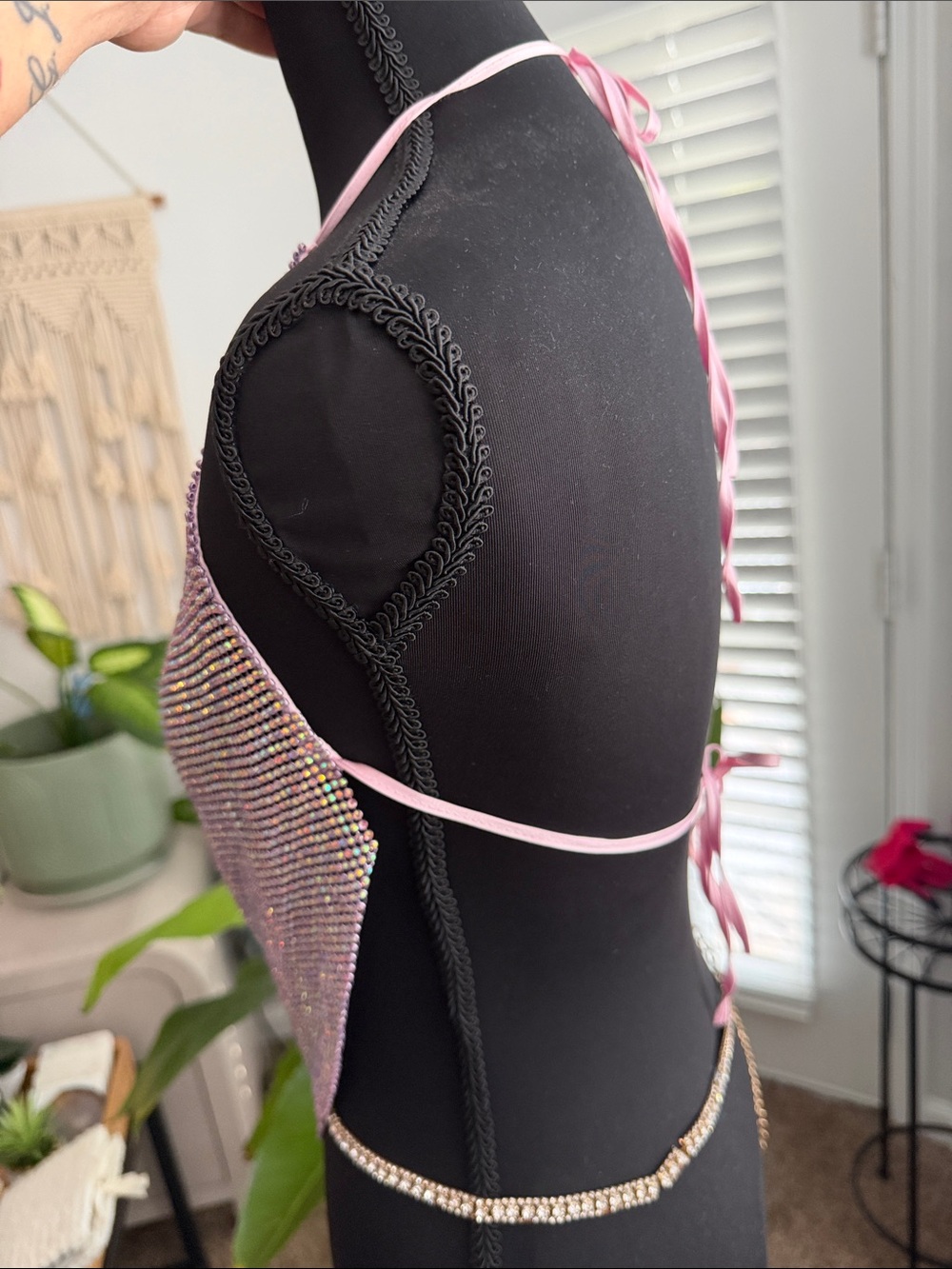 Iridescent Pink Rhinestone Halter Chain Top - Picture 4 of 8